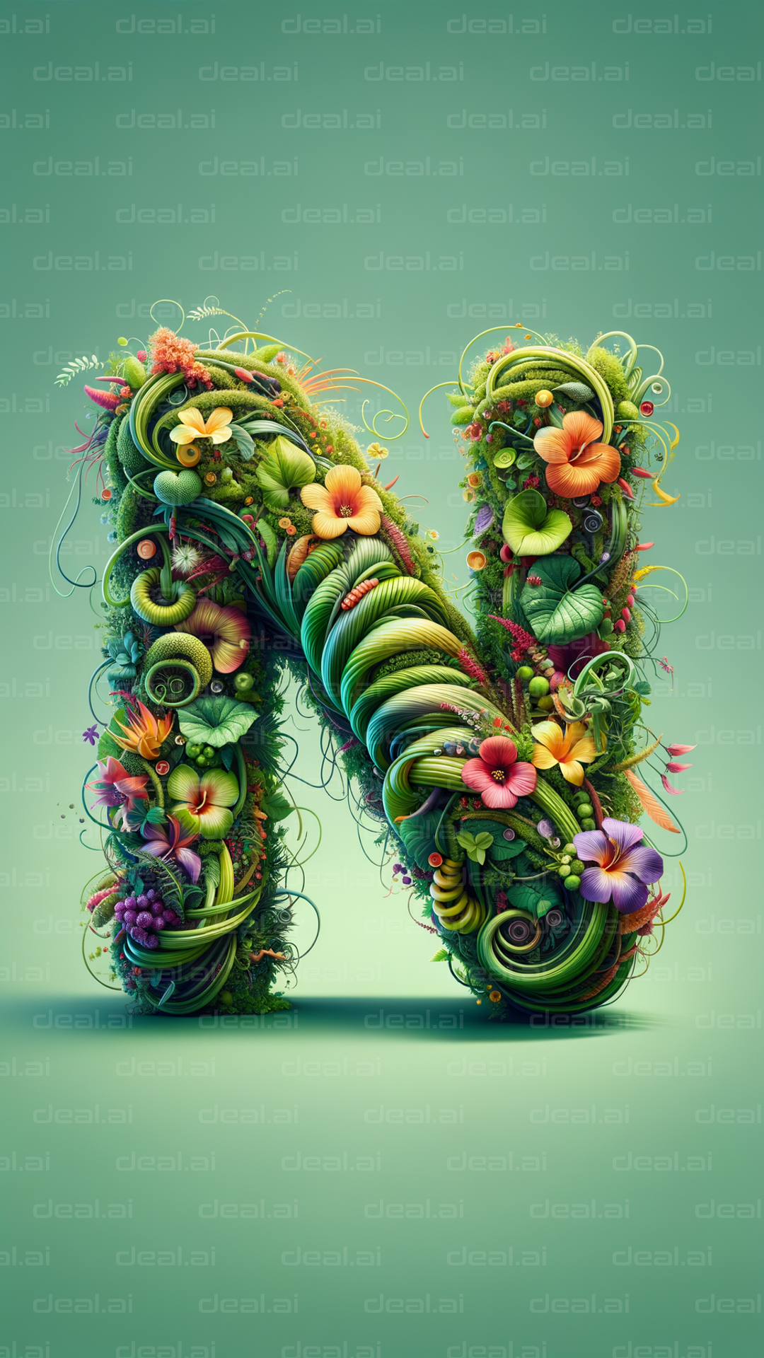 "Floral Letter N in Nature’s Design"