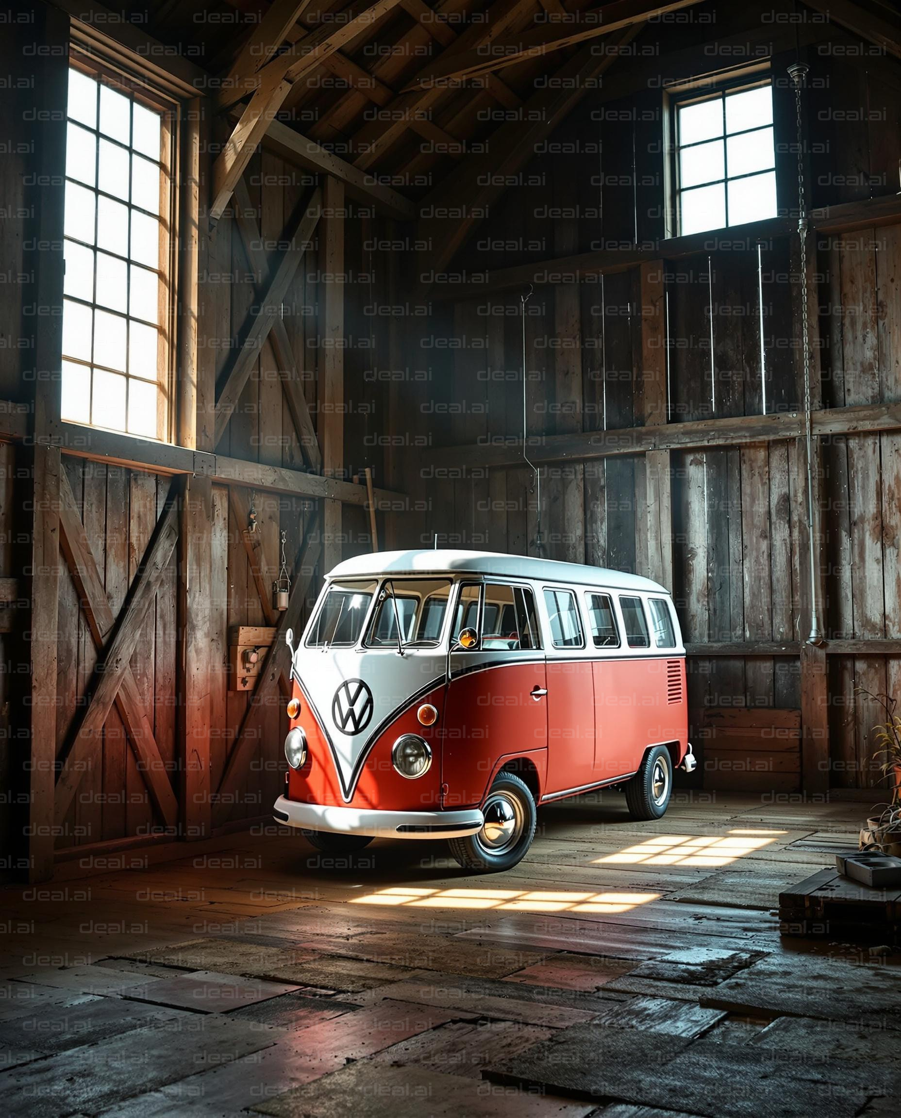 Vintage VW Bus in Sunlit Barn