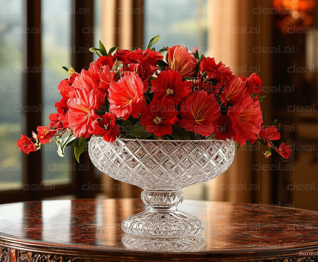 Elegant Crystal Vase with Red Flowers