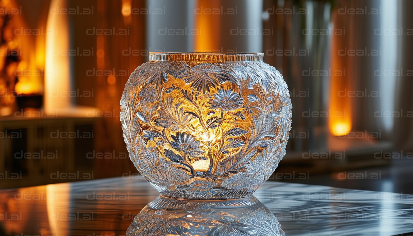 Ornate Crystal Vase with Warm Glowing Light