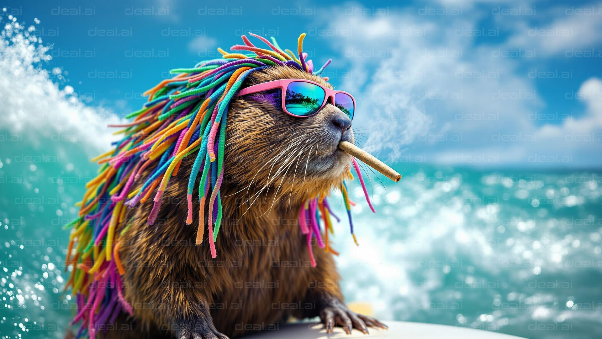 "Surfing Beaver with Dreadlocks"