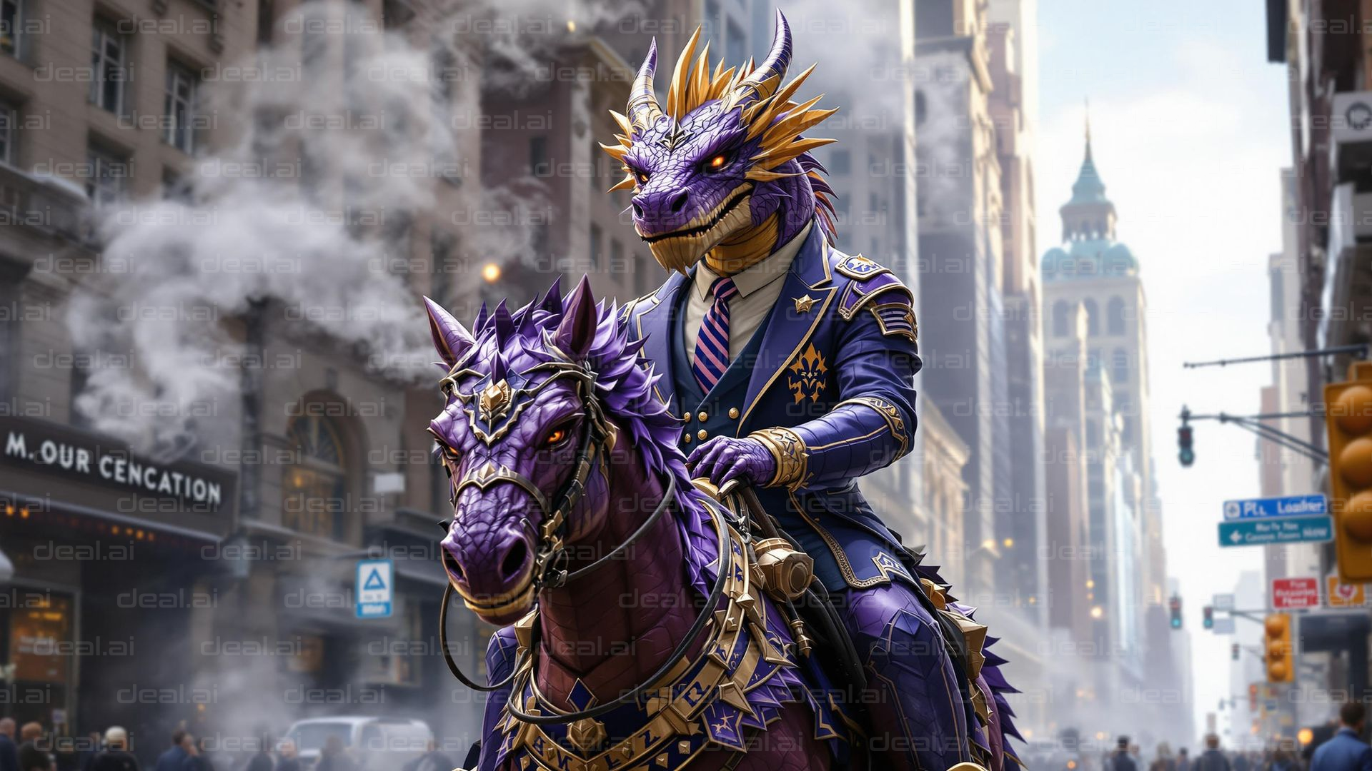 "Dapper Dragon Rider in the City"