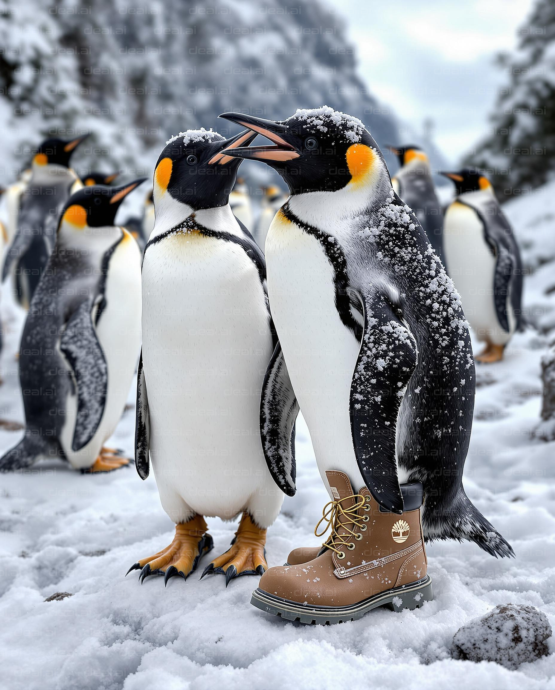 Penguin in Boots on Snowy Day