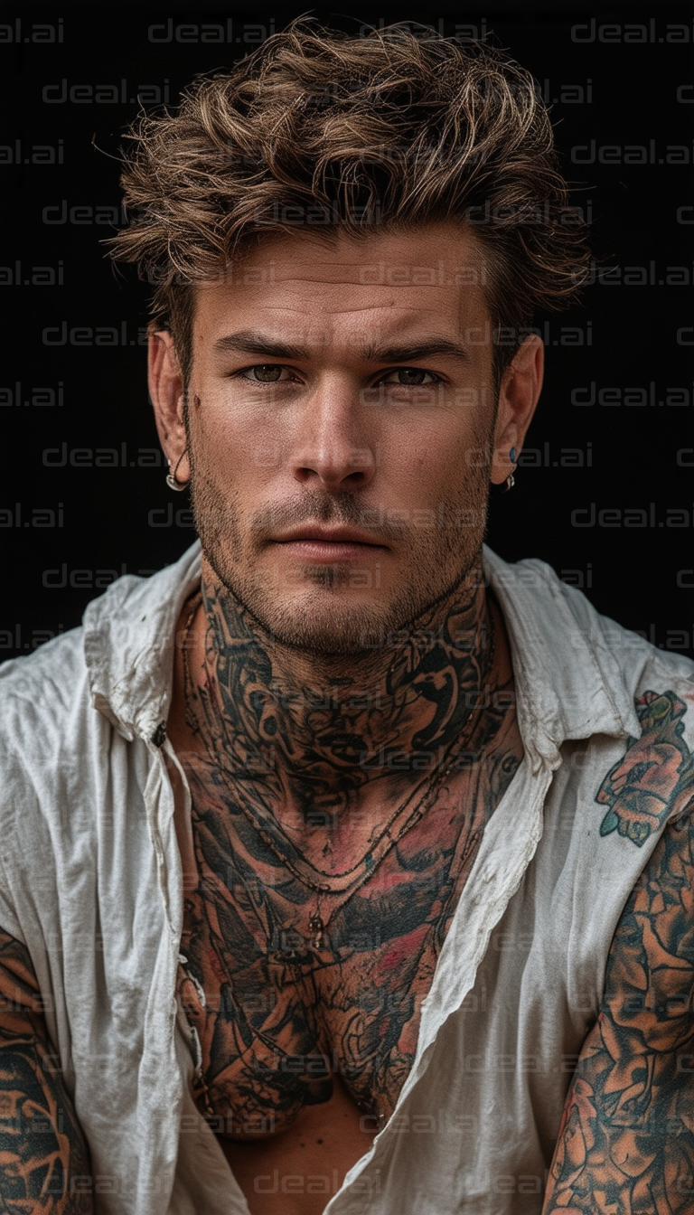 Tattooed Man with Intense Gaze