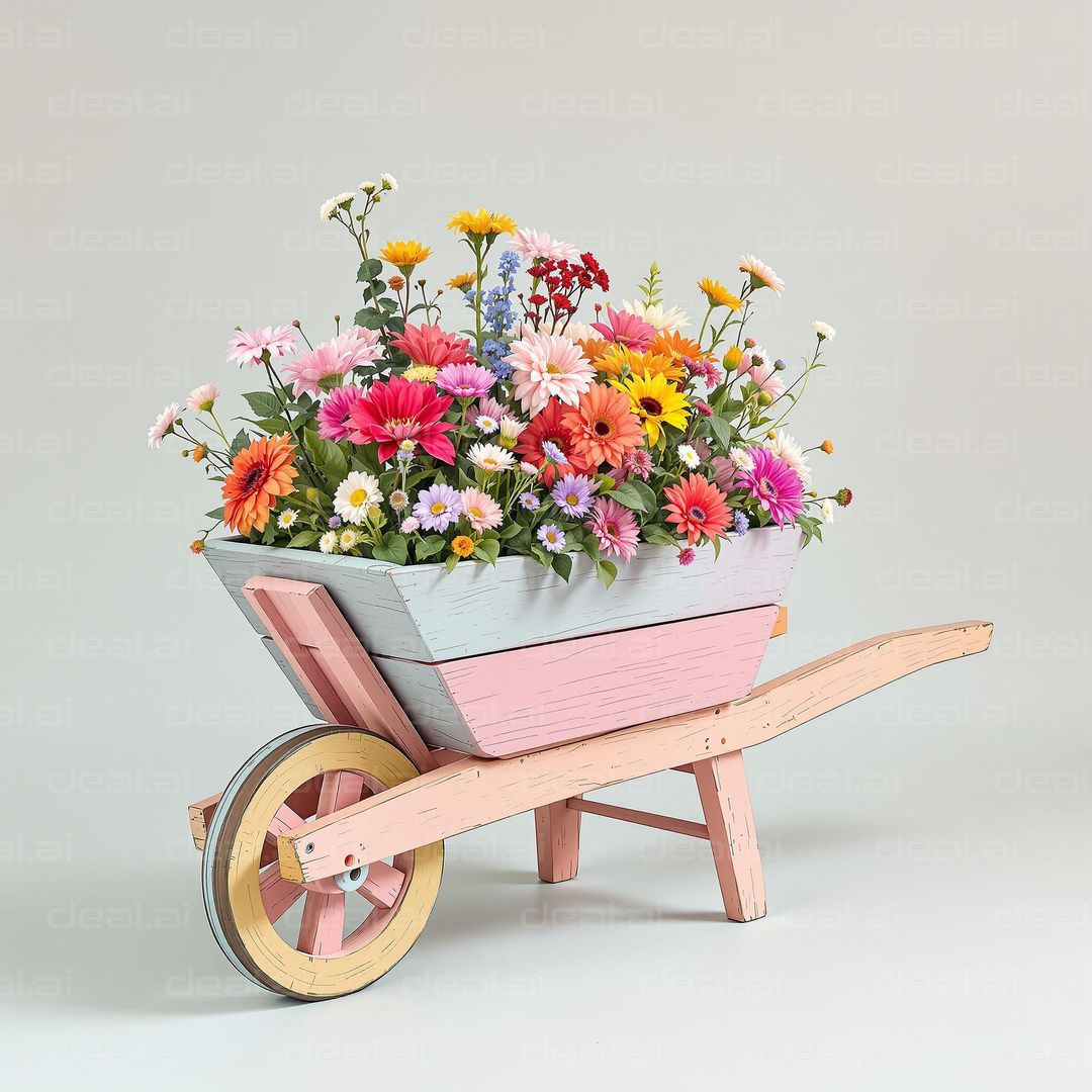 Colorful Blooms in a Wheelbarrow