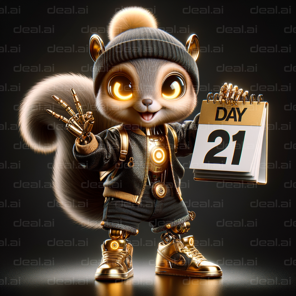 "Futuristic Squirrel with Day 21 Calendar"