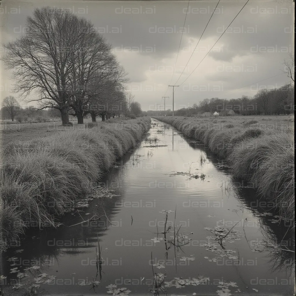 Serene Canal on a Cloudy Day