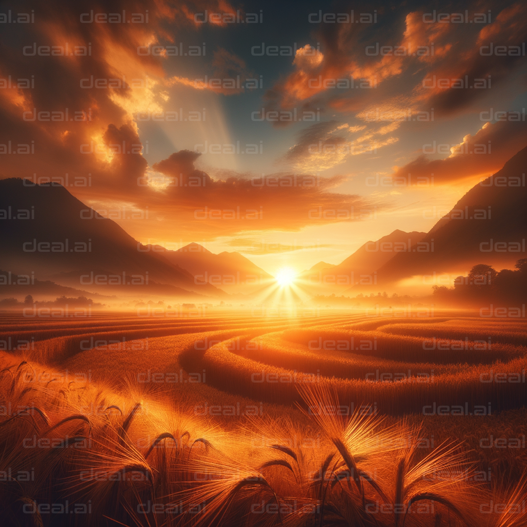 Golden Sunrise Over Wheat Fields