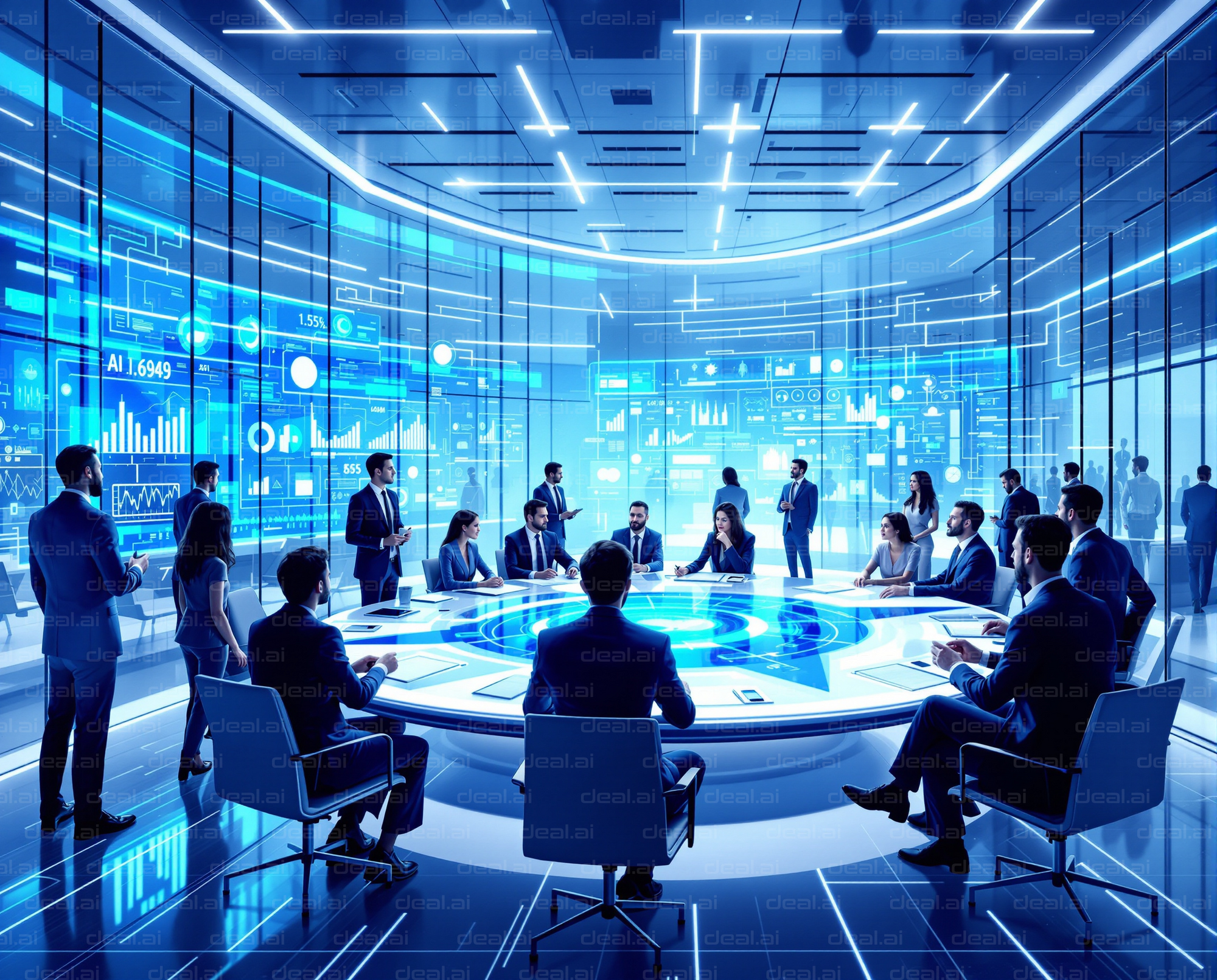 Futuristic Business Meeting Scene