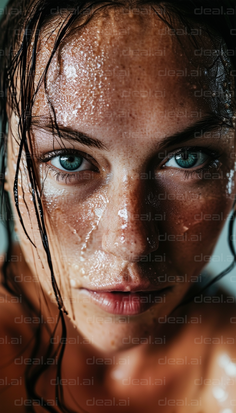 Intense Gaze with Water Droplets