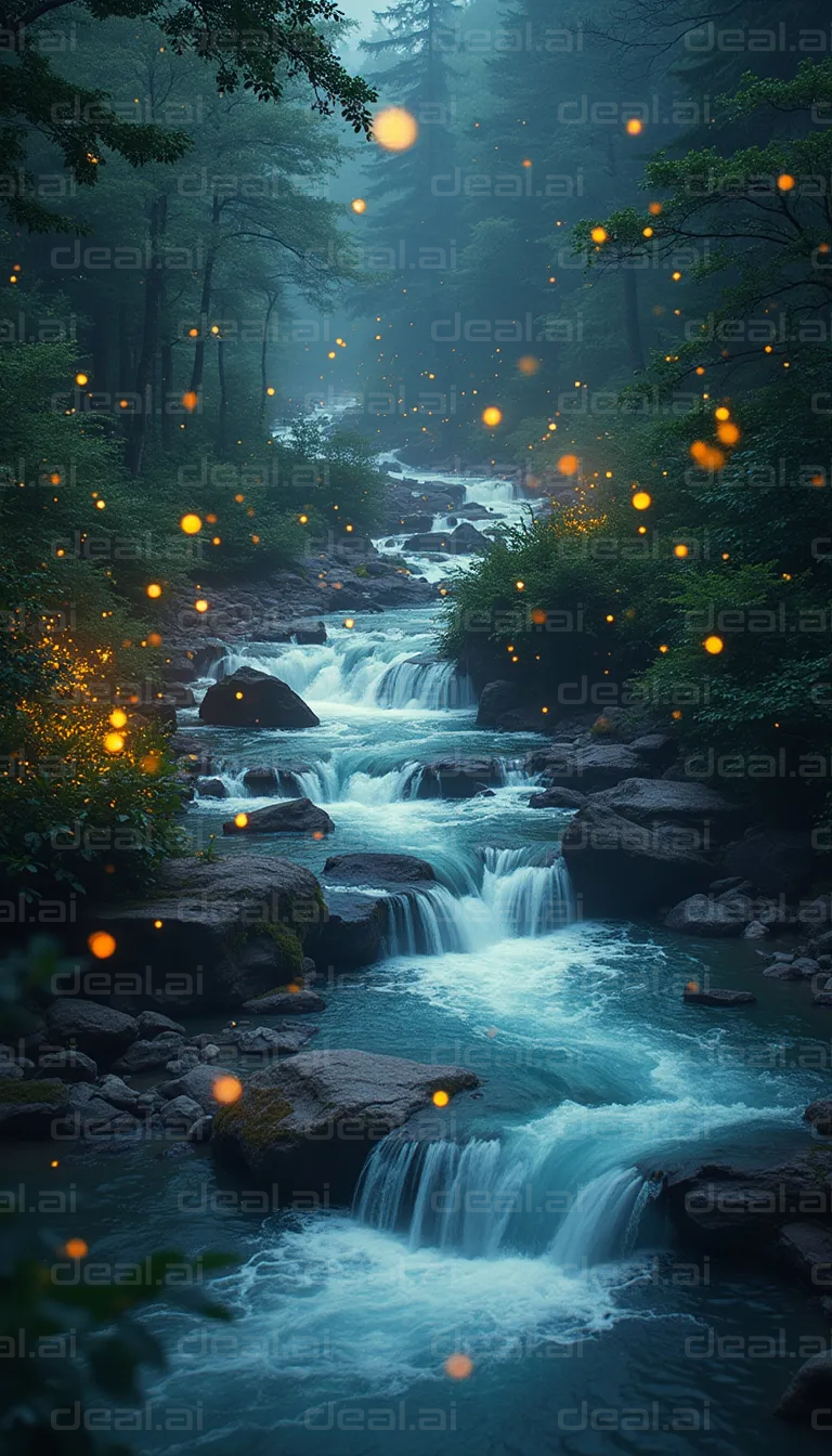 Magical Forest Waterfall at Dusk