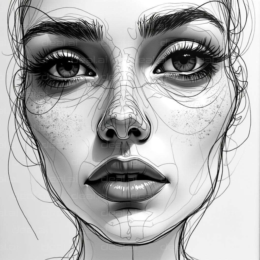 "Intricate Line Art of a Woman's Face"