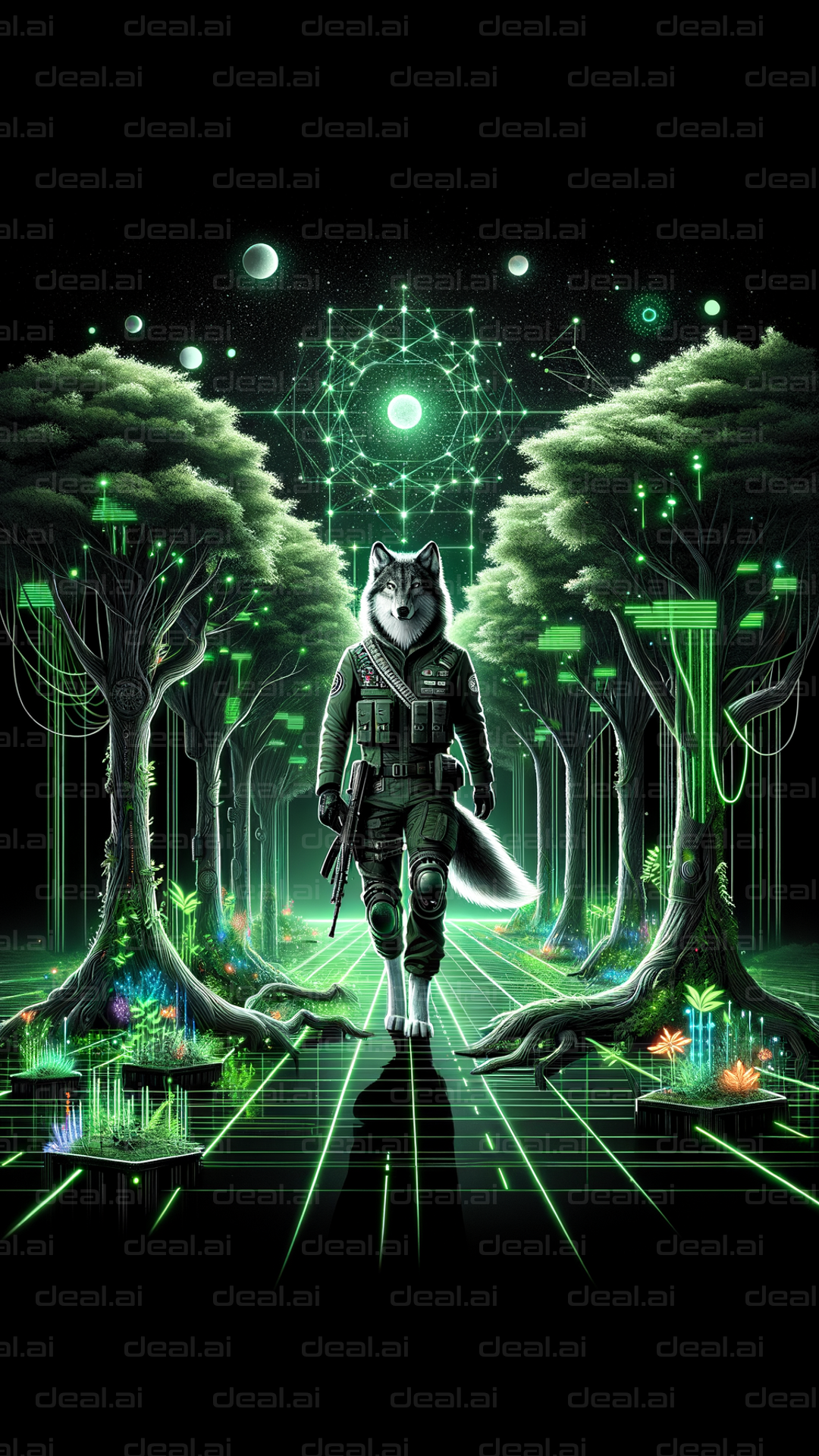 "Cyber Warrior in Digital Forest"