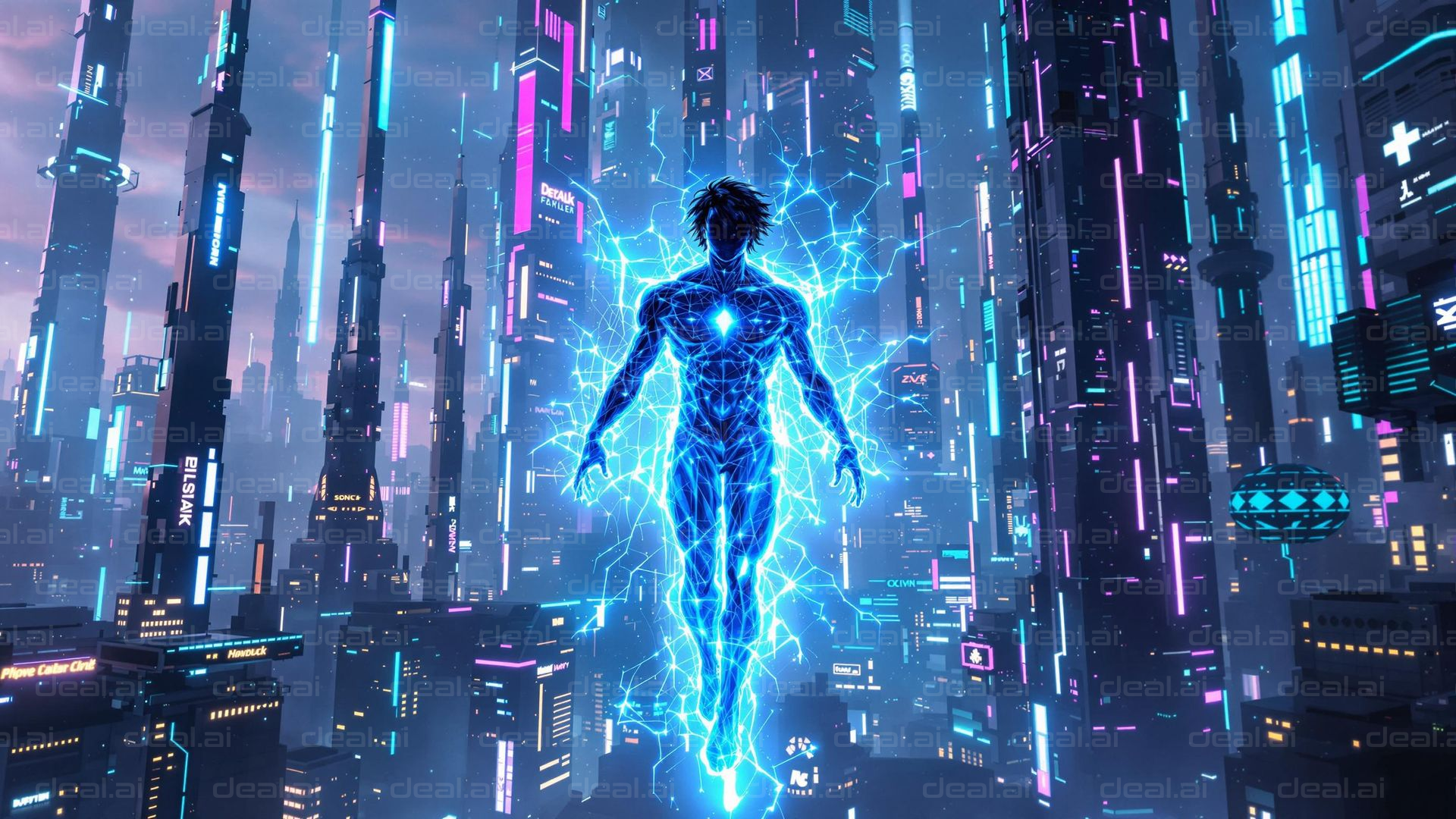 Neon Cyberspace Hero Ascends