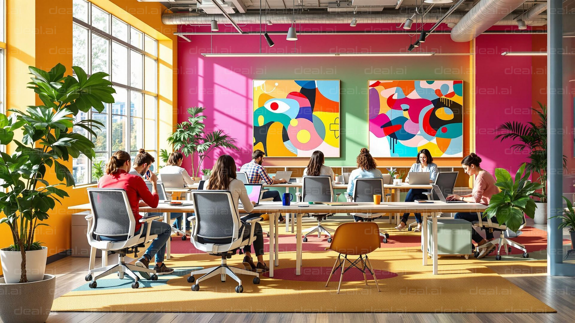 Vibrant Office Space with Artworks