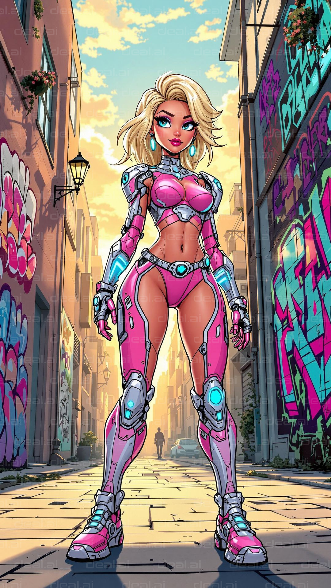 "Cyber Warrior in Urban Alley"