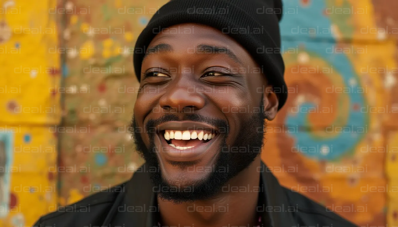 Joyful Smile Against Vibrant Wall