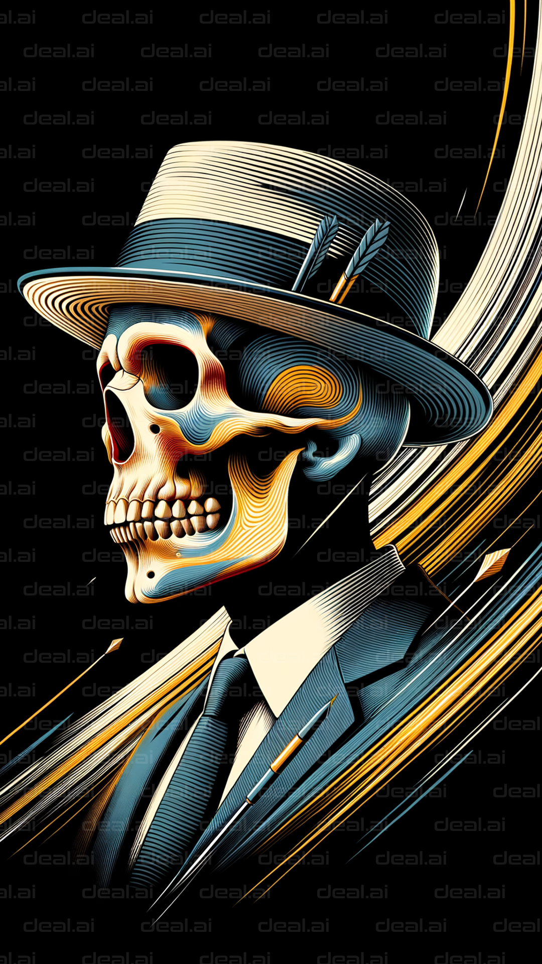 Elegant Skeleton in Suit and Hat