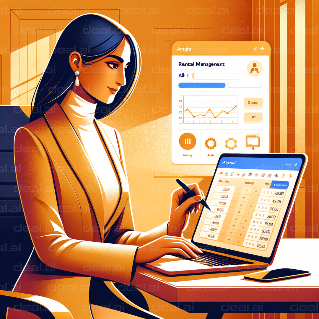 "Businesswoman Using Rental Management Software"