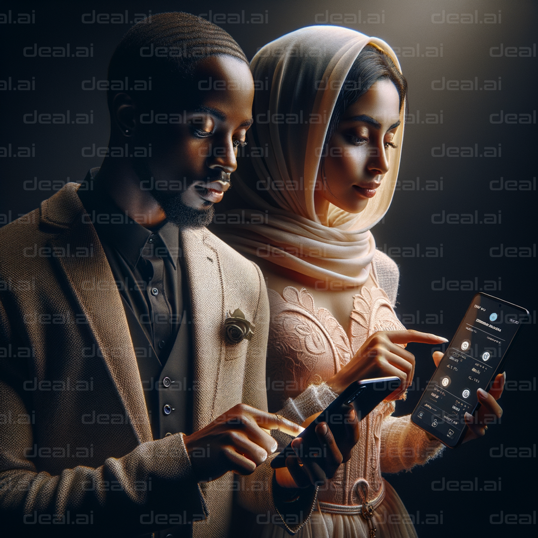 Elegant Couple Exploring Smartphones