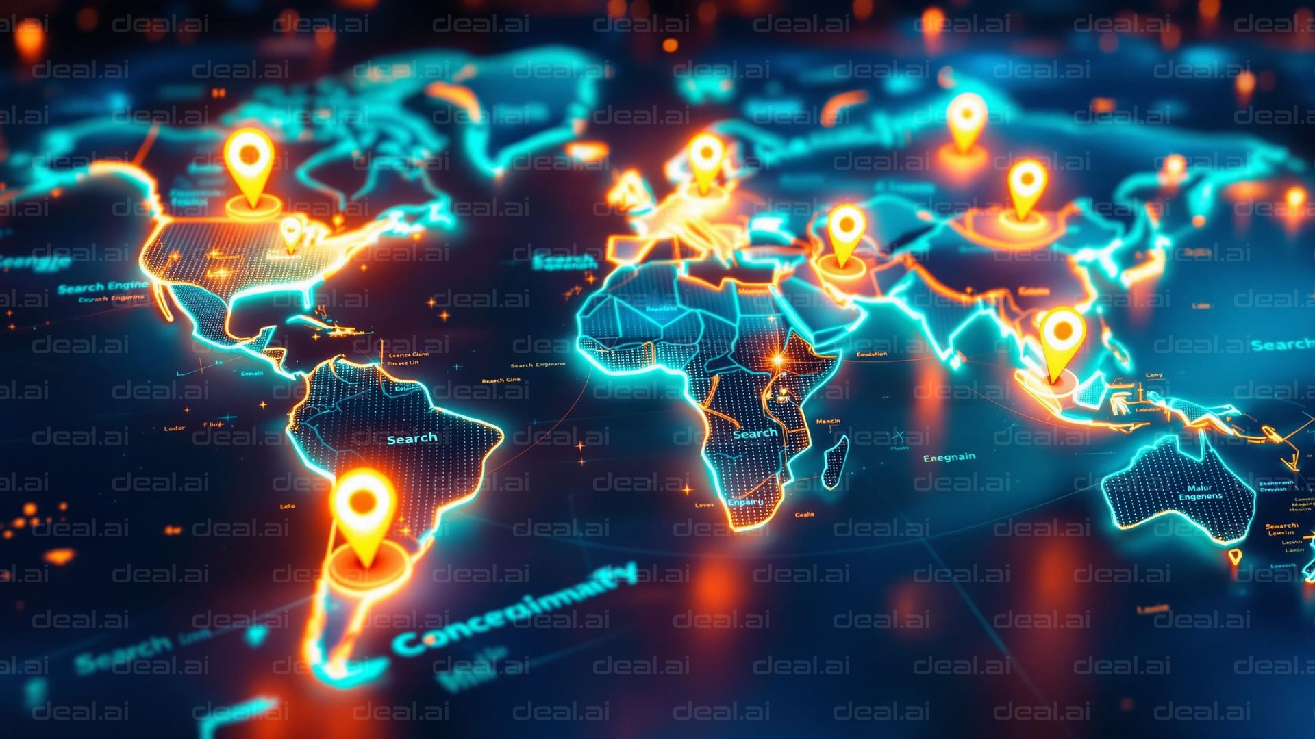 Digital World Map with Location Pins