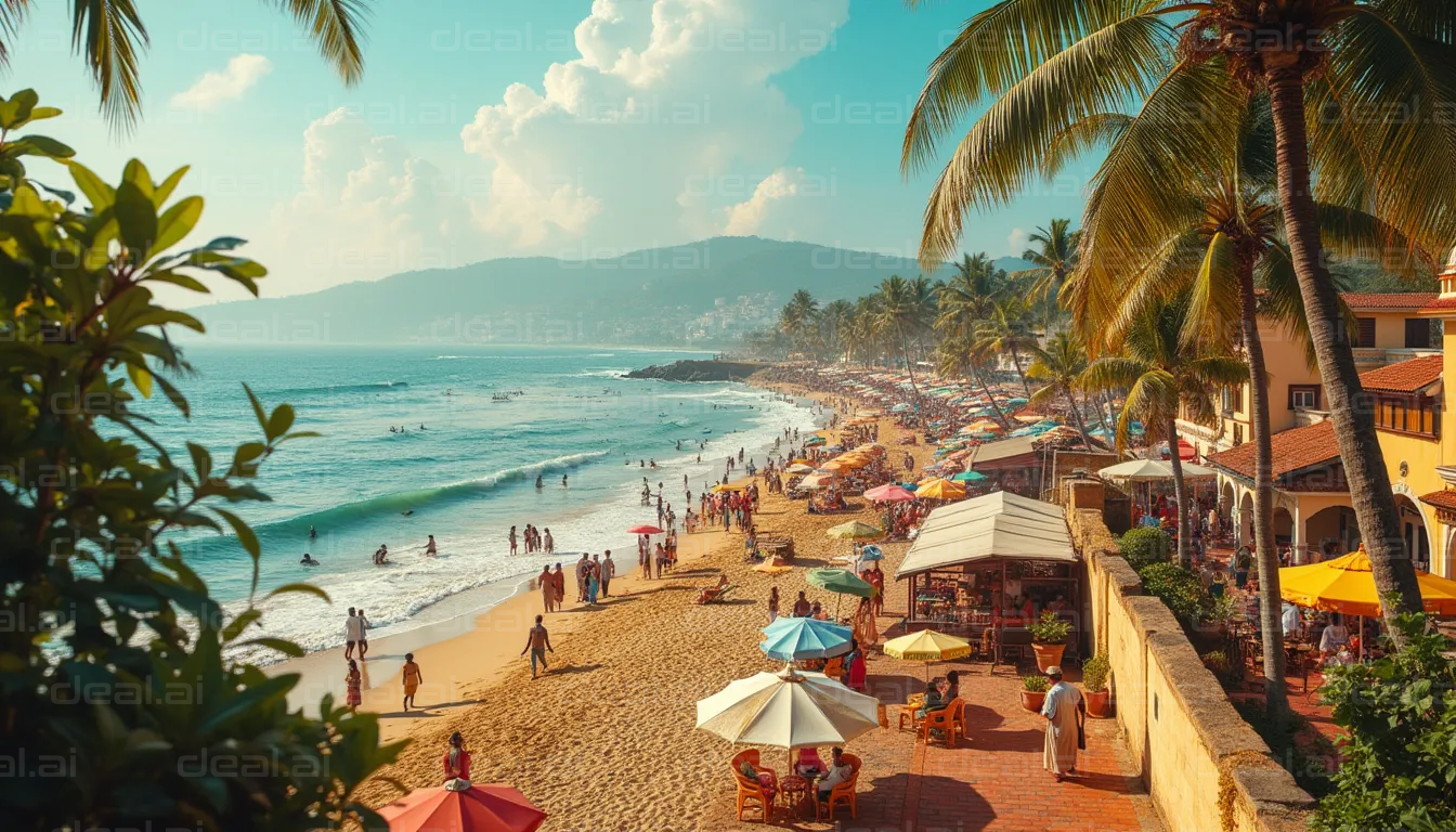 "Sunny Beach Day with Palm Trees"