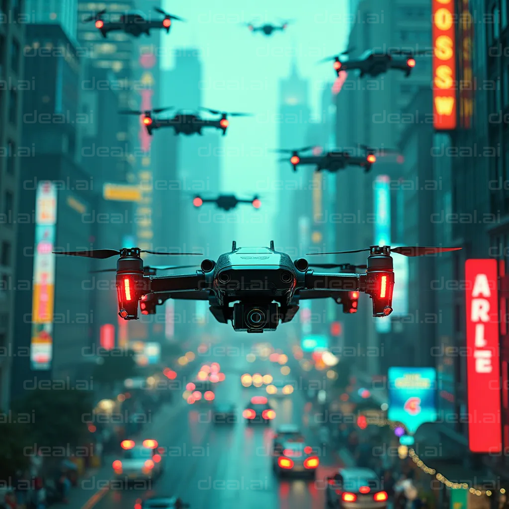 Drones Over Cityscape at Night