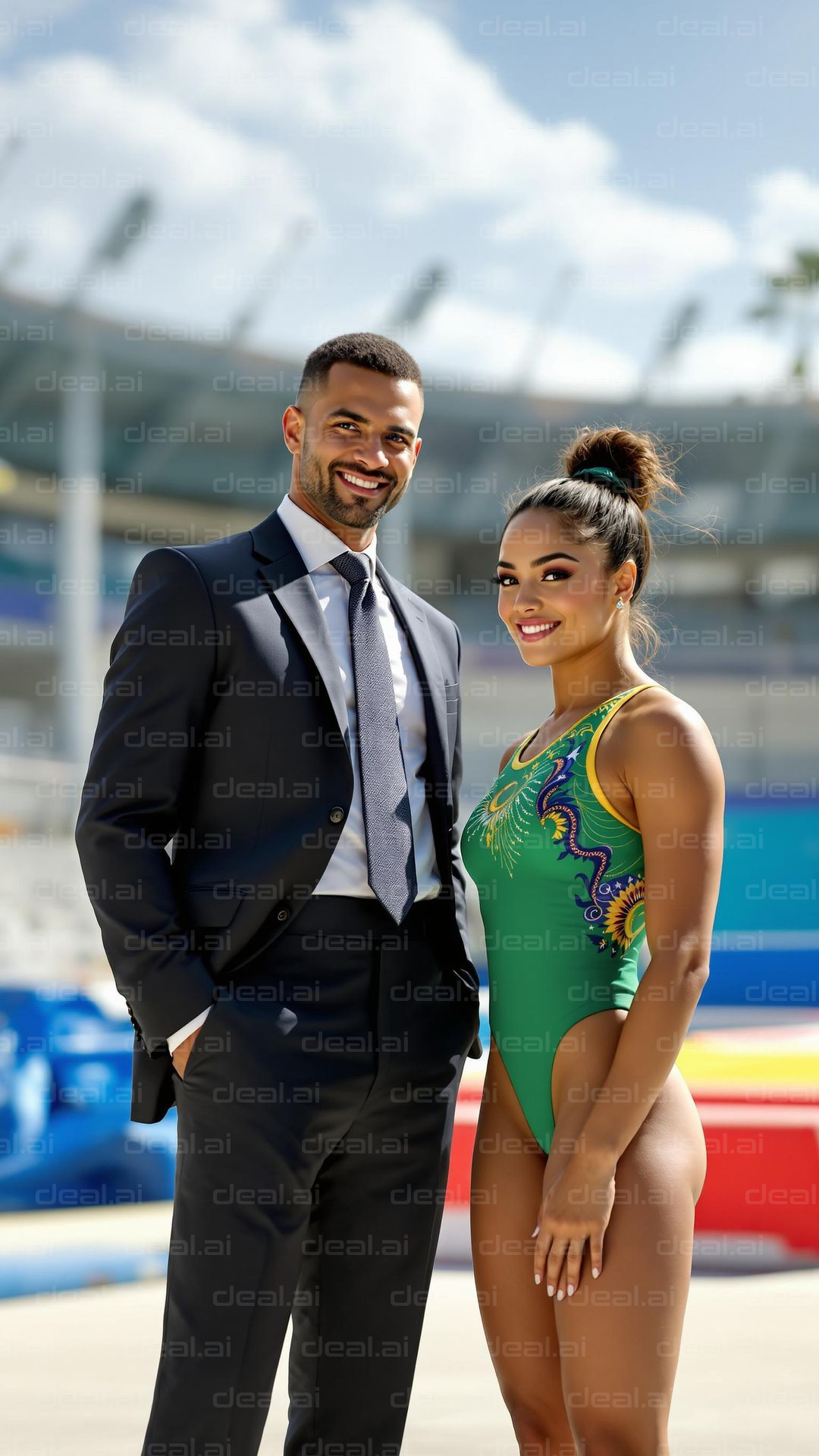 Duo Poses at the Stadium Event