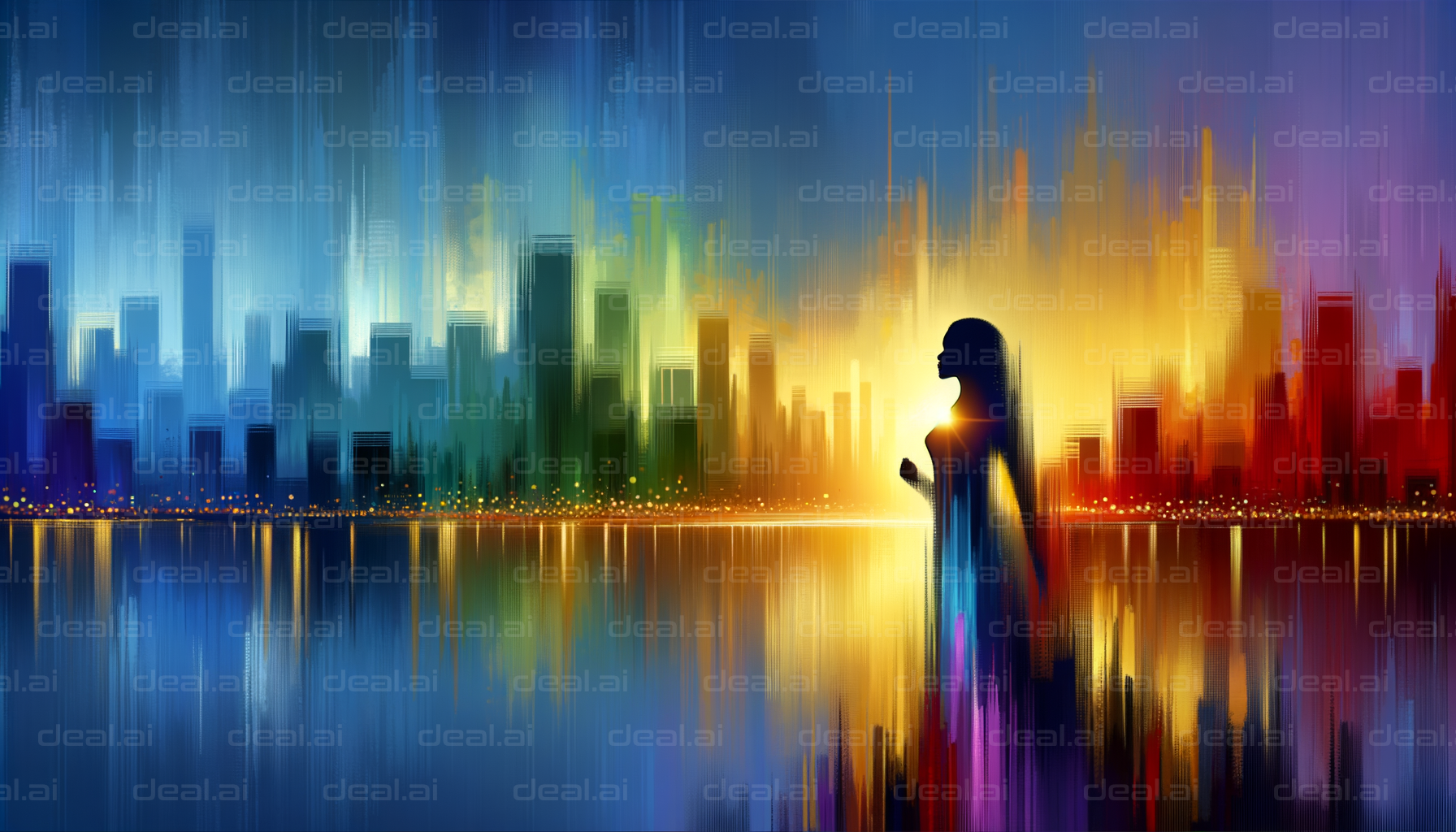 "Silhouette in Radiant Cityscape"