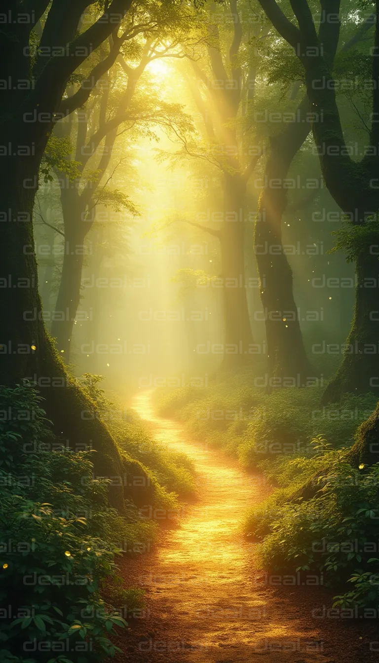 Golden Forest Path at Sunrise