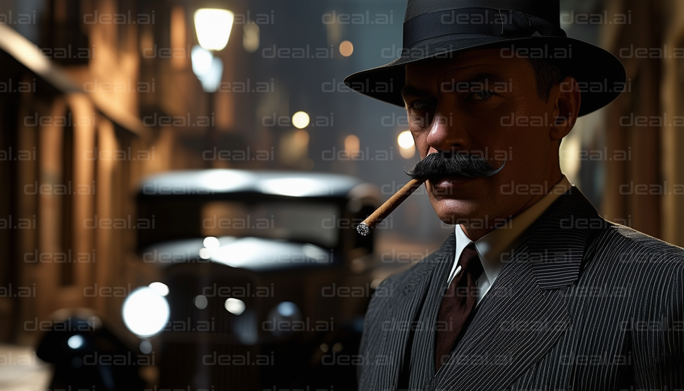 "1920s Gangster with Cigar in Alleyway"