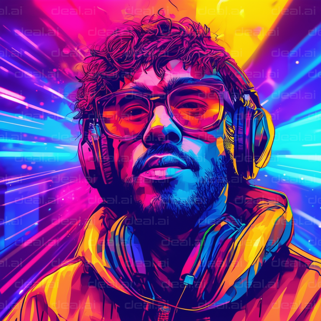 "Colorful Vibes: DJ in Neon Glory"