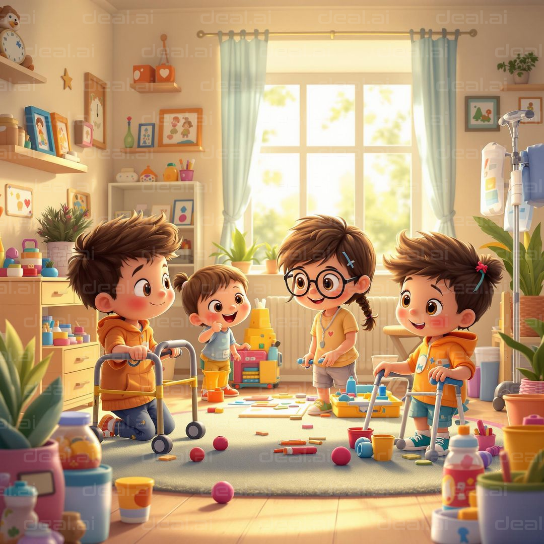 Playful Kids in Cozy Classroom