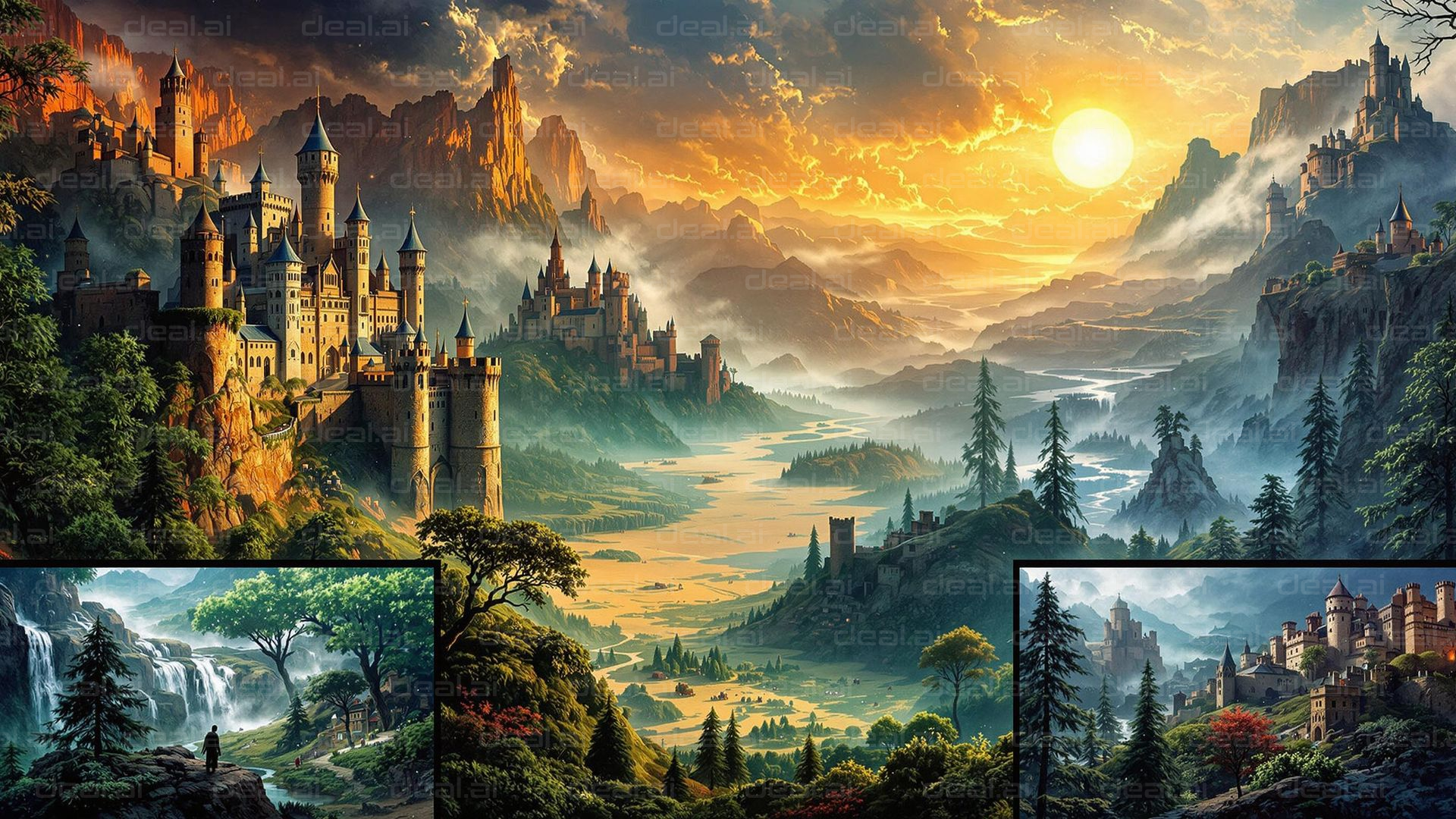 Sunlit Fantasy Castle Landscape