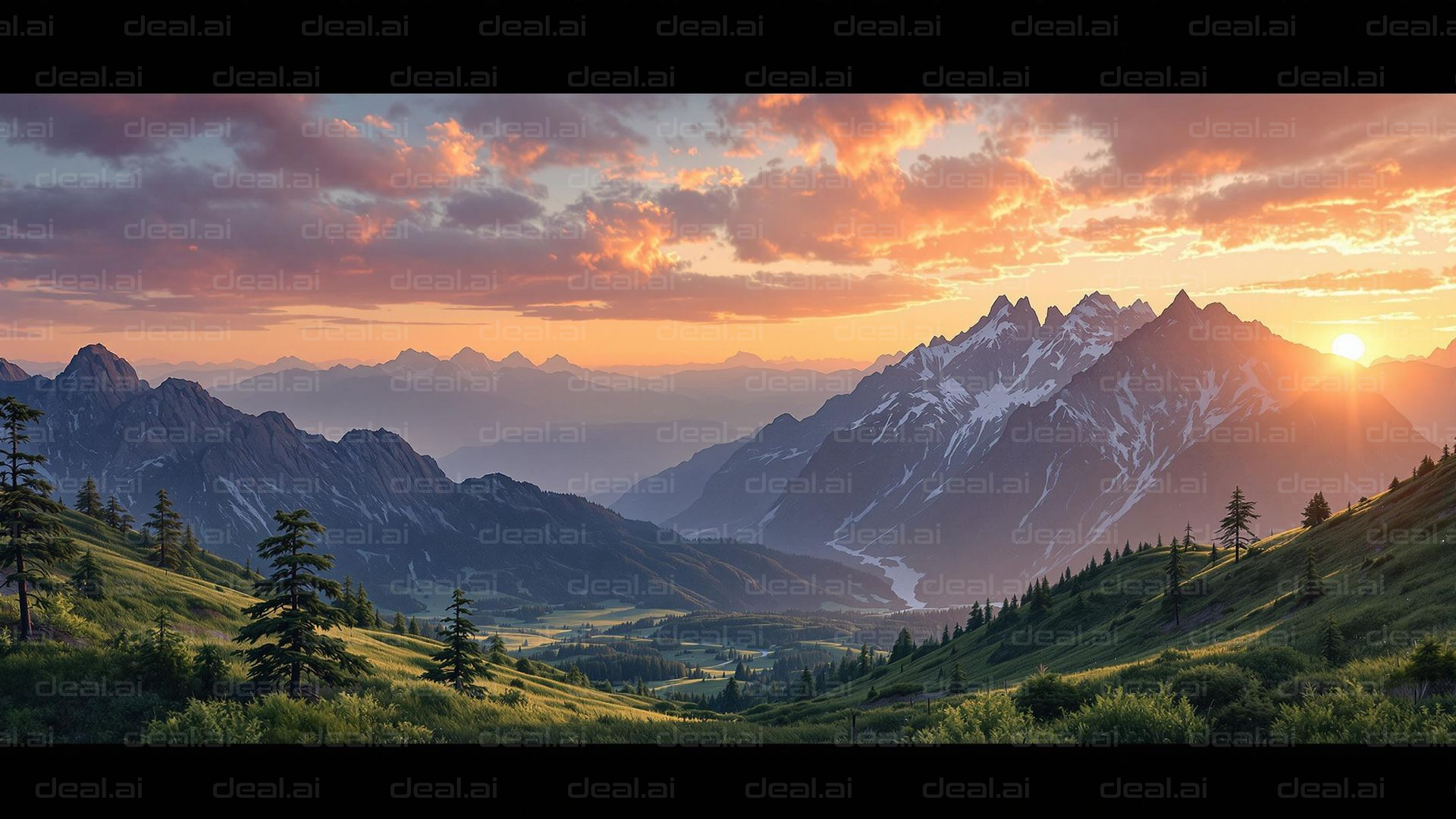 Sunset Over Majestic Mountain Peaks