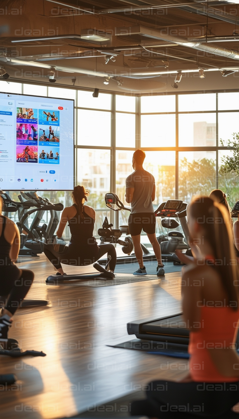 Sunlit Fitness Class with Instructor