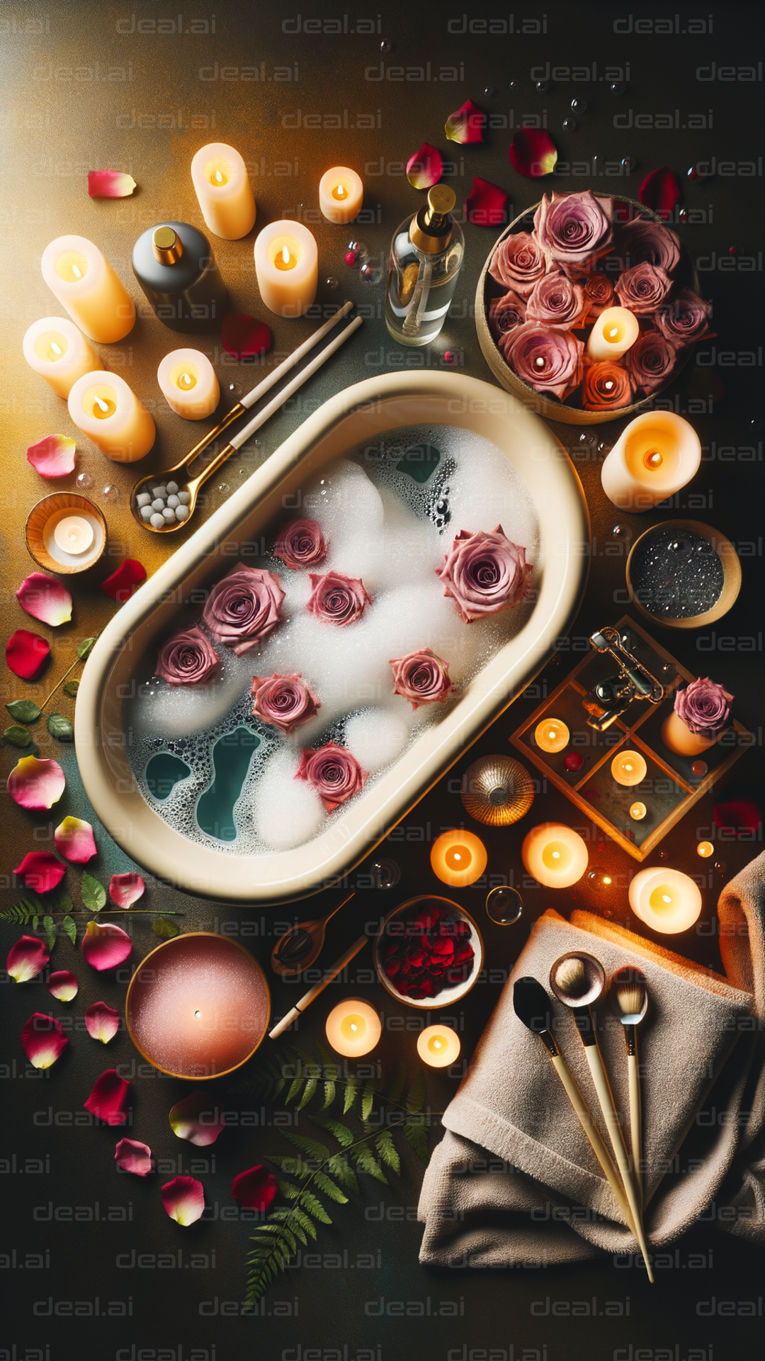 Serene Rose Petal Candlelit Bathtub Retreat