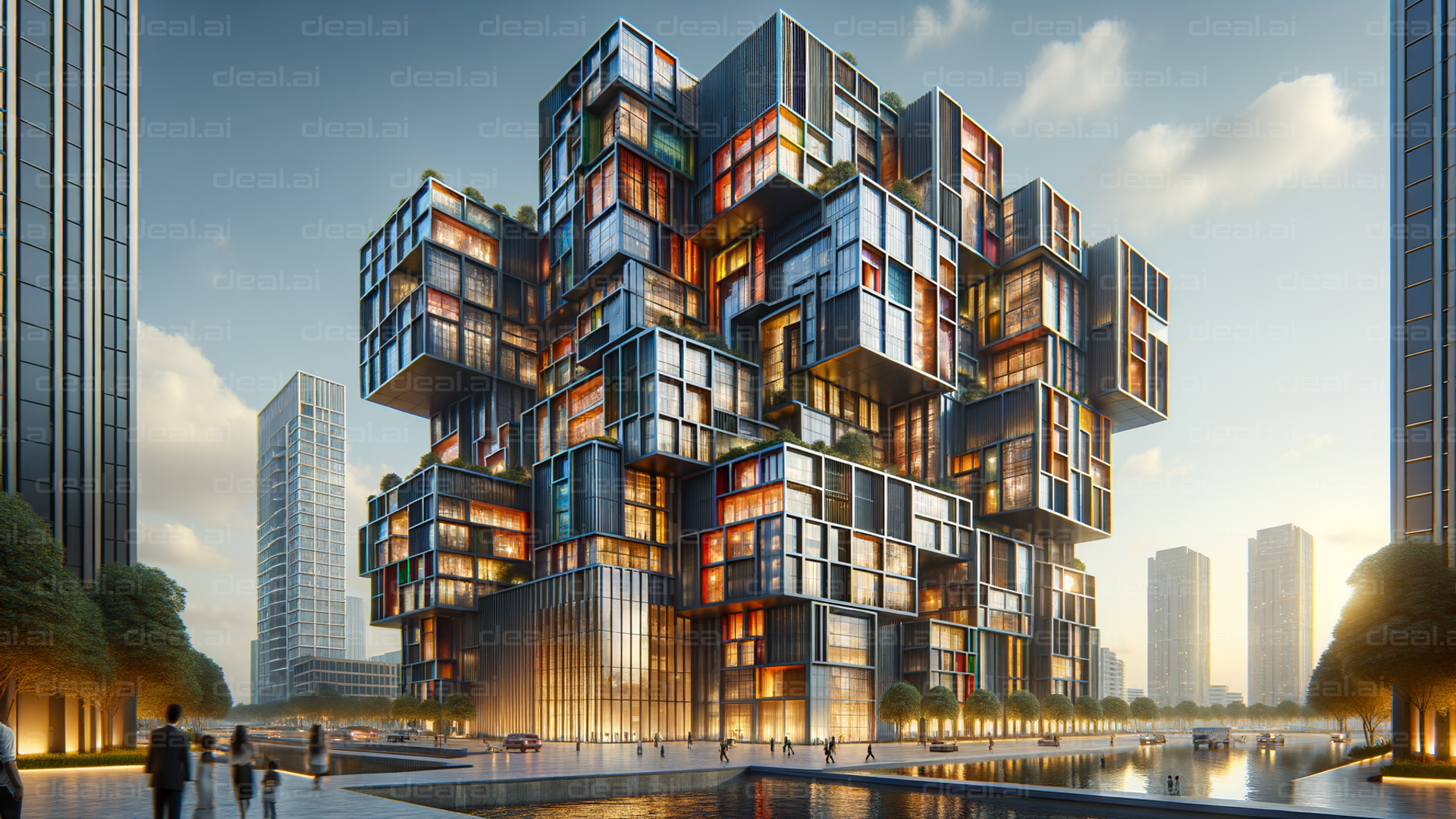 Modern Cubic Architecture at Sunset