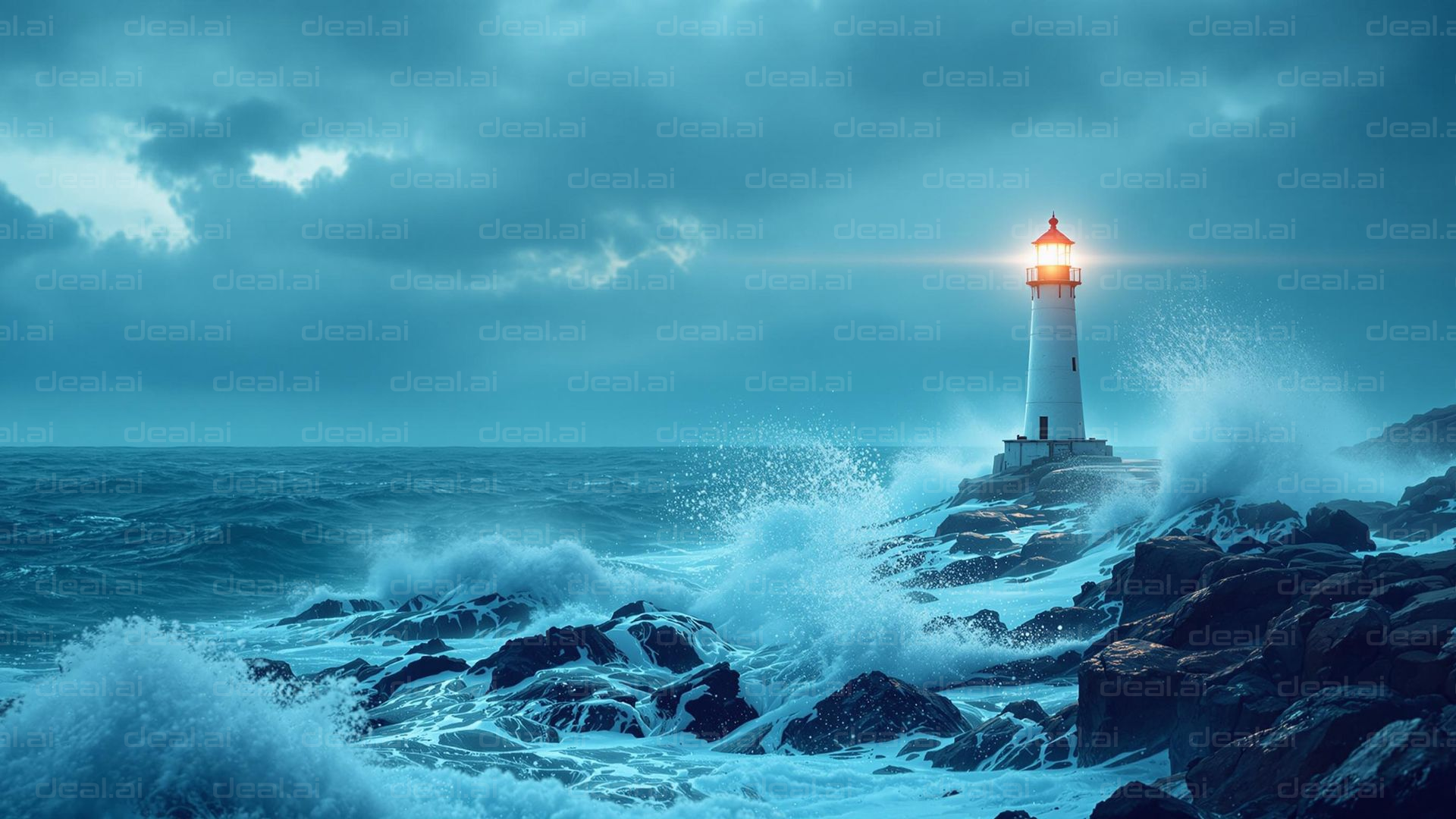 Stormy Seas and Lighthouse Glow