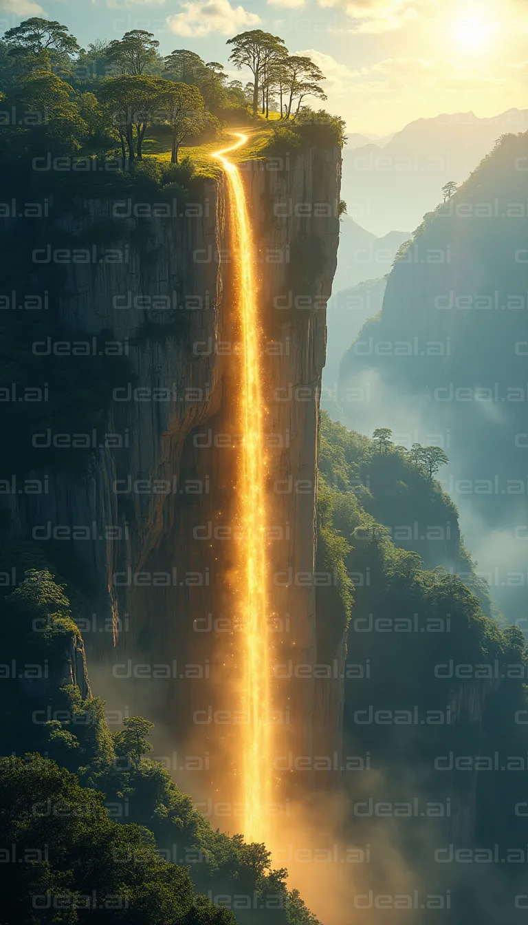 "Golden Waterfall at Sunrise"