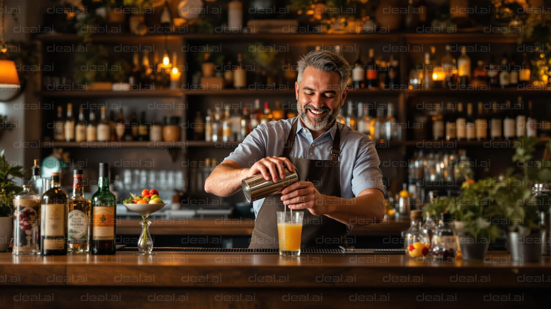 Smiling Bartender Mixing a Drink