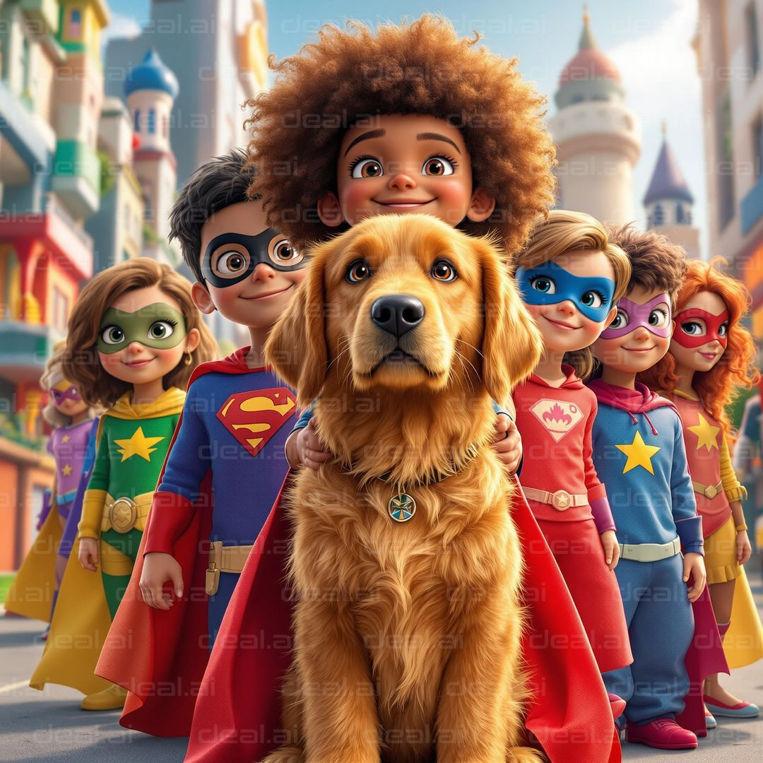 Superhero Kids and Their Loyal Dog