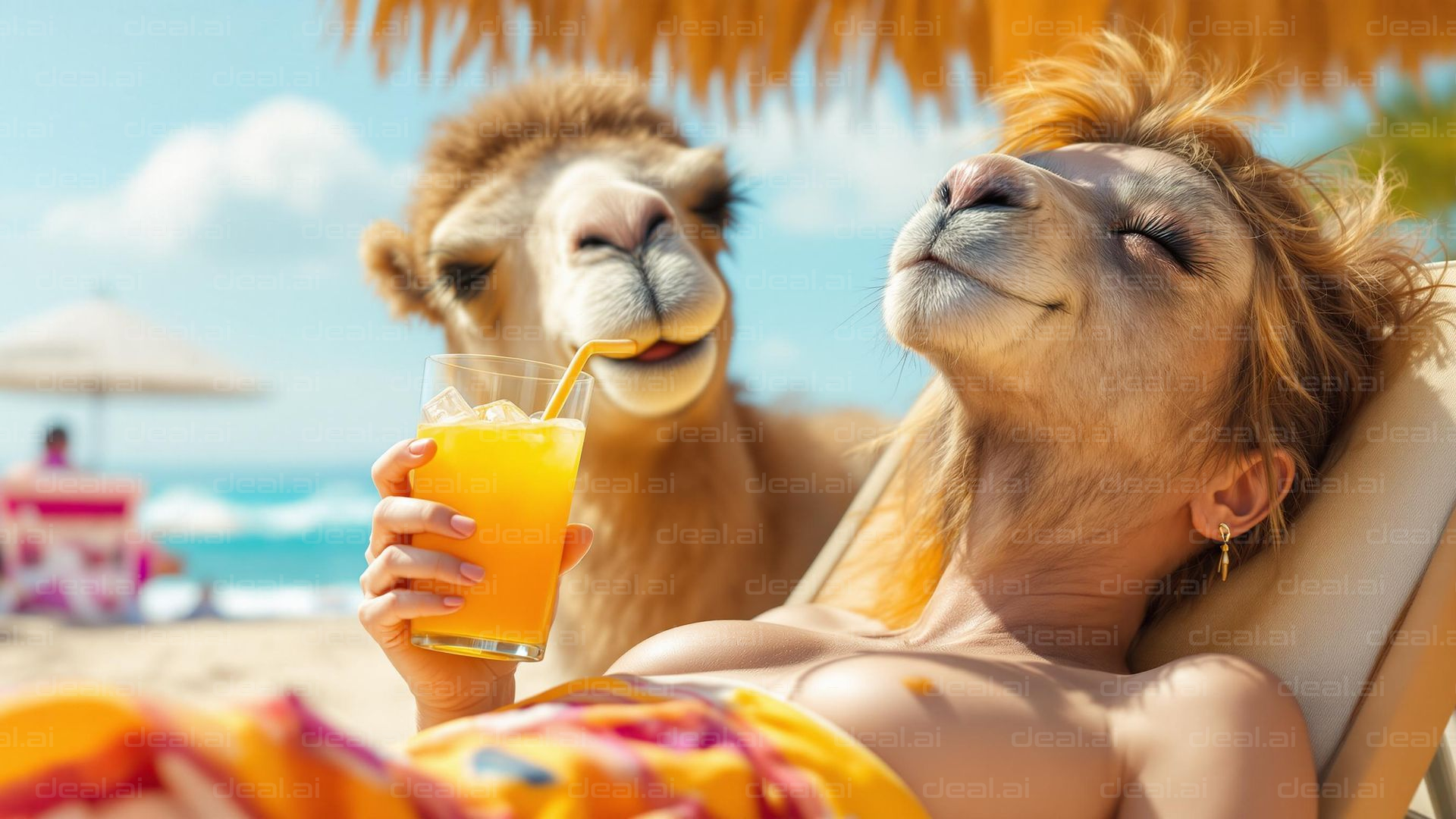 Beach Relaxation with Camels