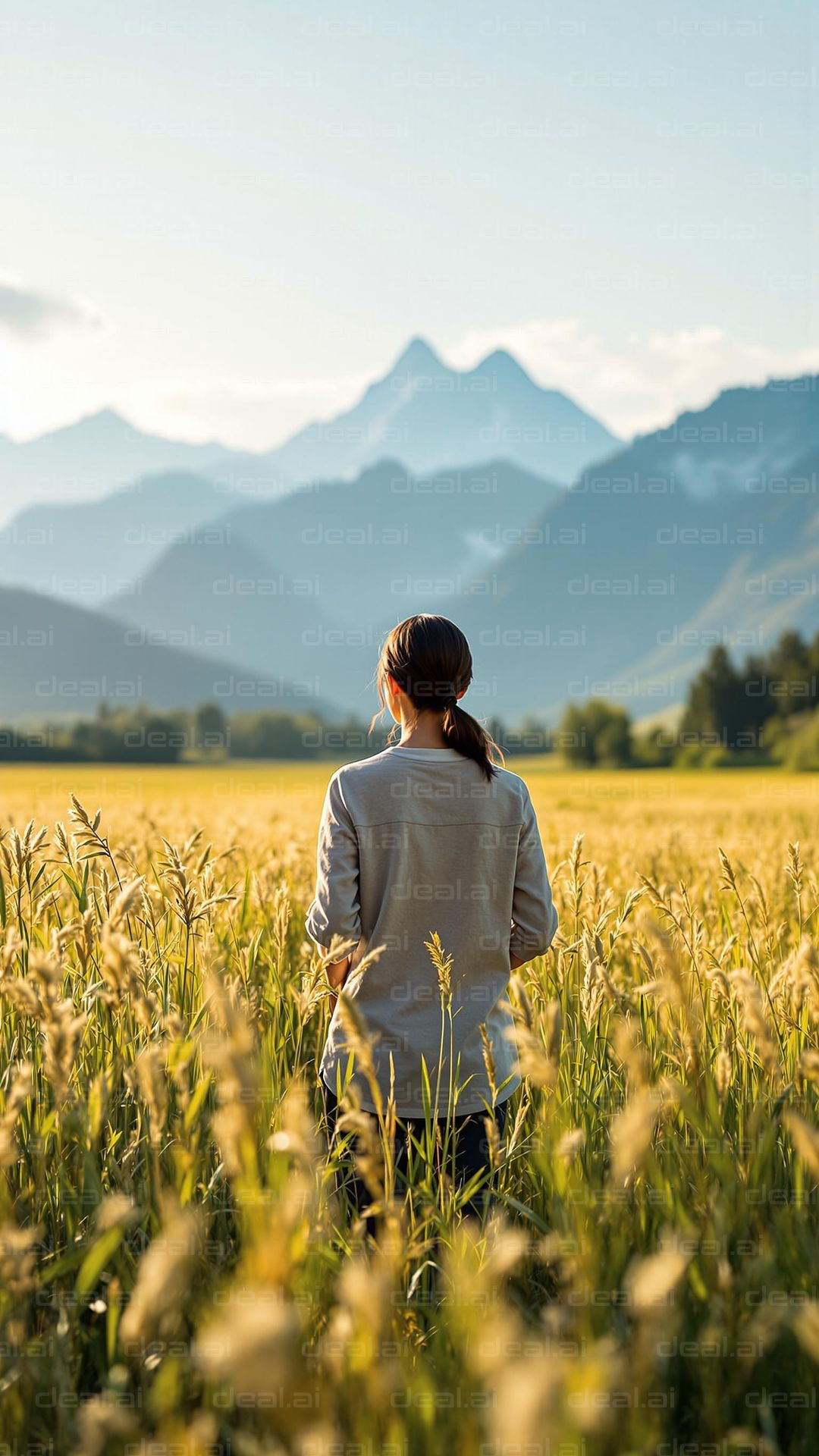 Serene Field and Mountain View