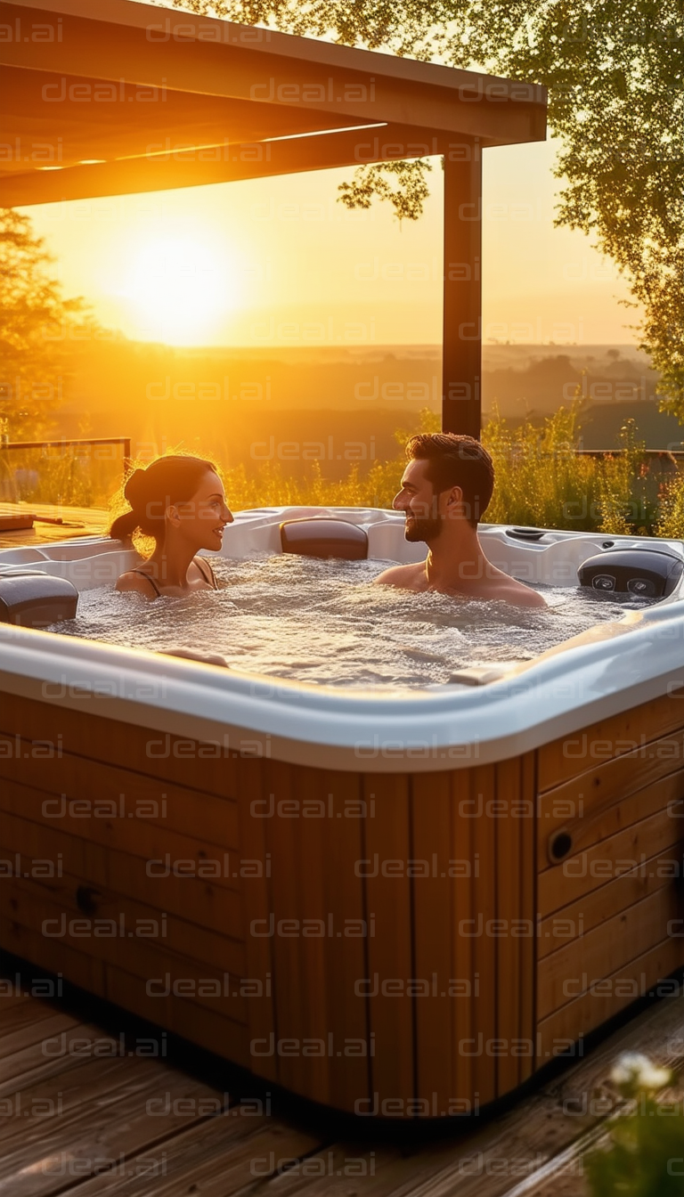 Sunset Relaxation in Outdoor Hot Tub