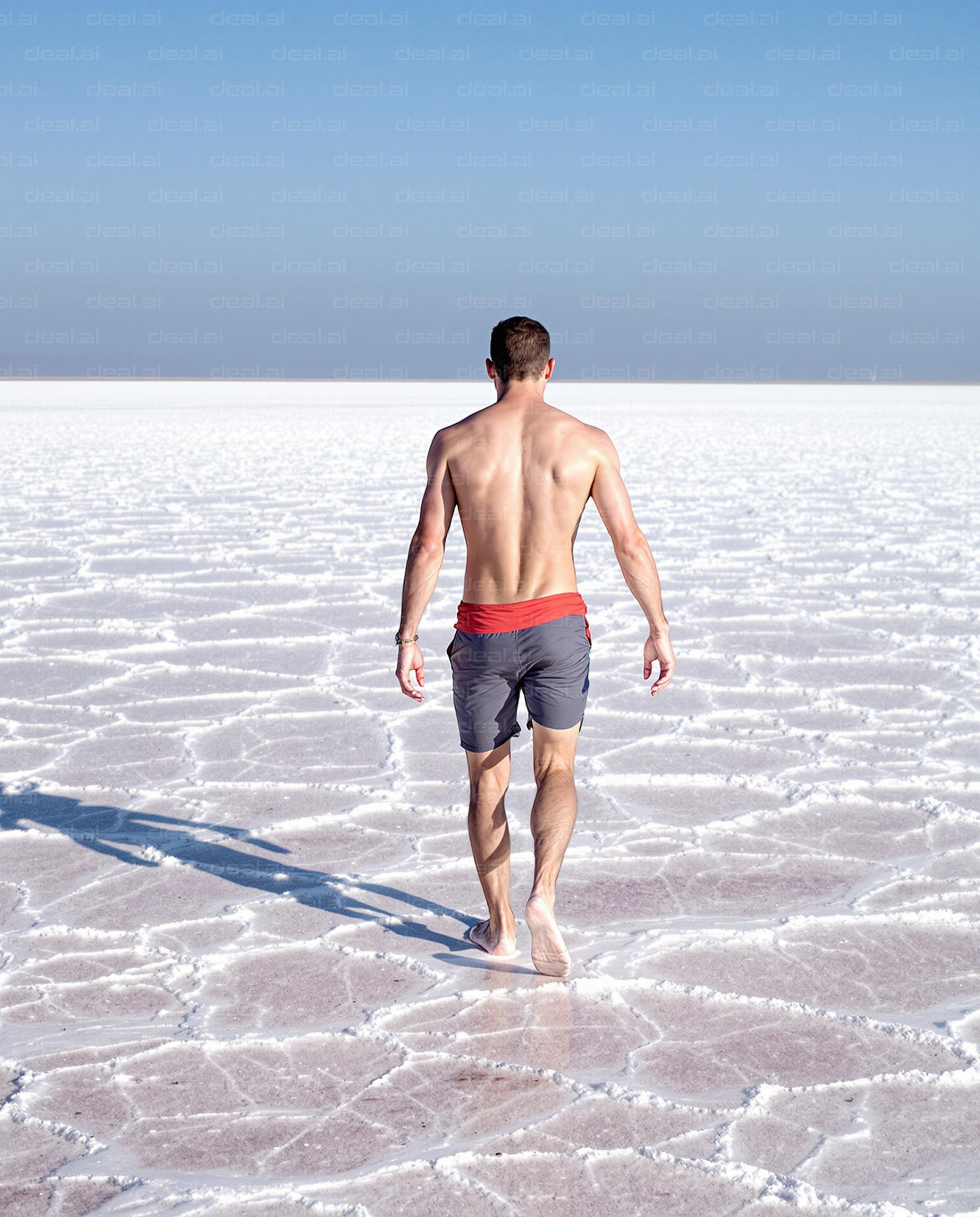 Man Walking on a Salt Flat Desert