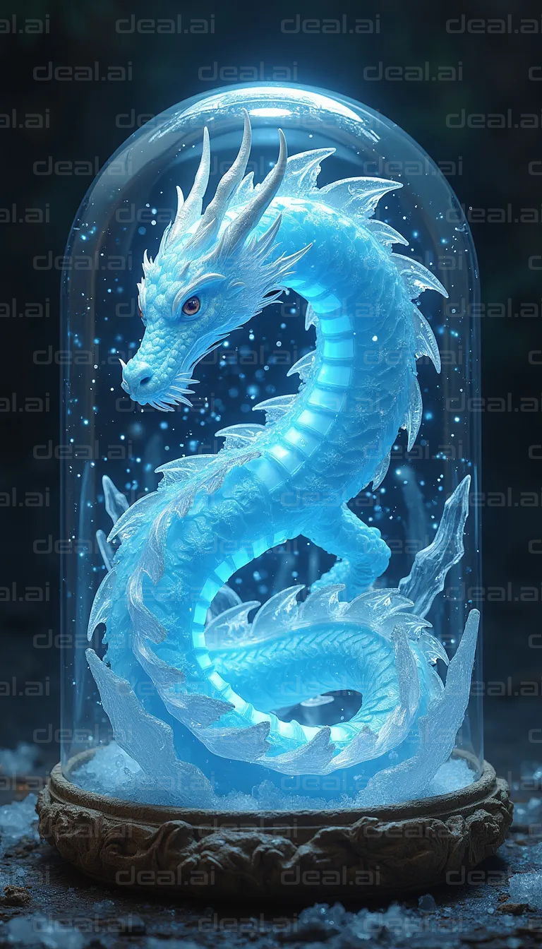 "Enchanted Ice Dragon in Glass Dome"