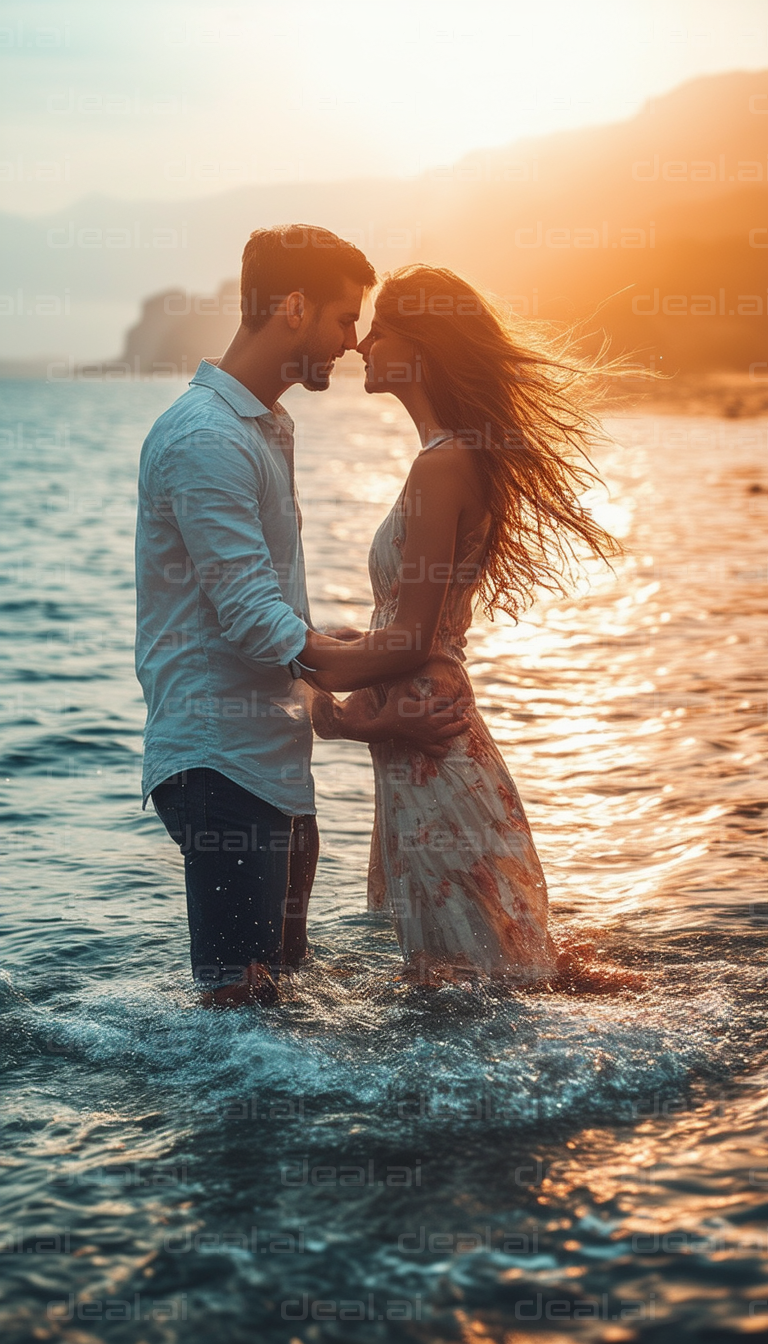 "Romantic Moments by the Sunset Sea"