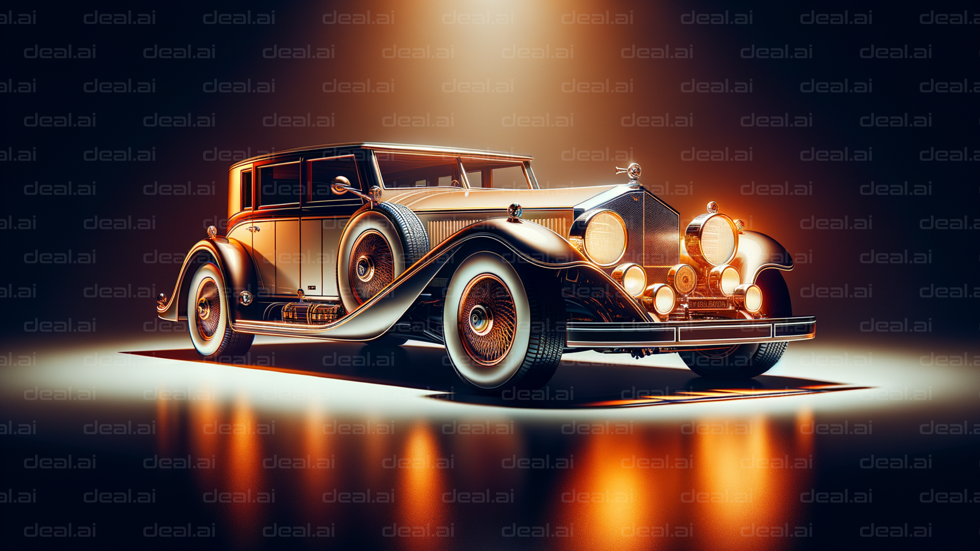 Vintage Luxury Car in Spotlight