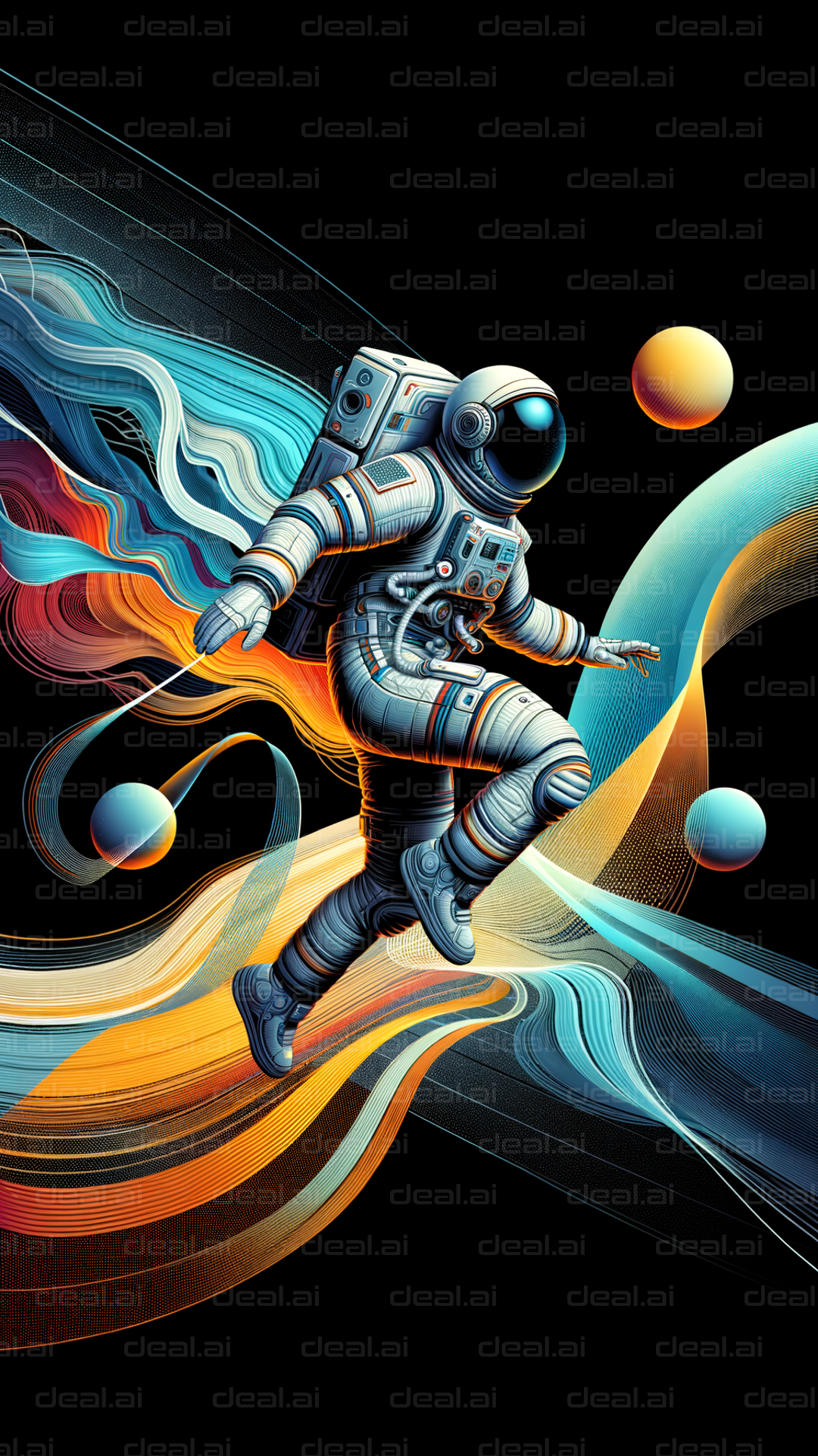 Astronaut's Cosmic Dance in Color